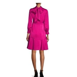 ELIZA J. Mock Neck Long-Sleeve Satin Mini Dress NWT Magenta size 12
